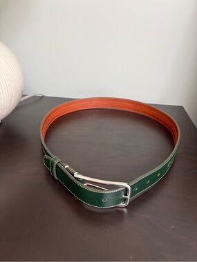 Cole Haan  Green Leather Belt with Silver Buckle